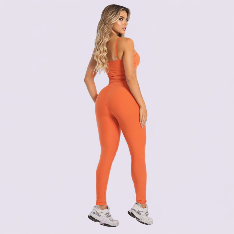 Conjunto Fitness Feminino Laranja Top e Legging Cintura Alta Premium