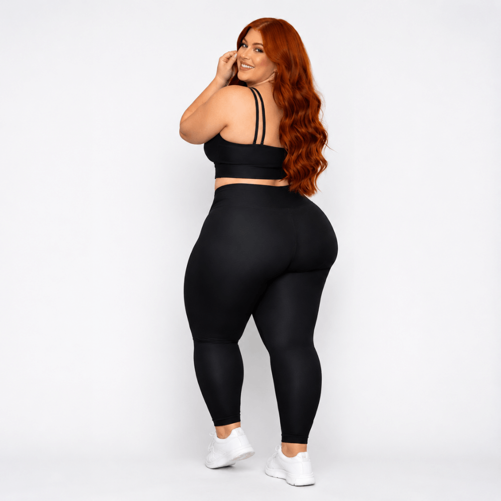 Conjunto Fitness Plus Size Feminino Preto Zero Transparência Cintura Alta Premium