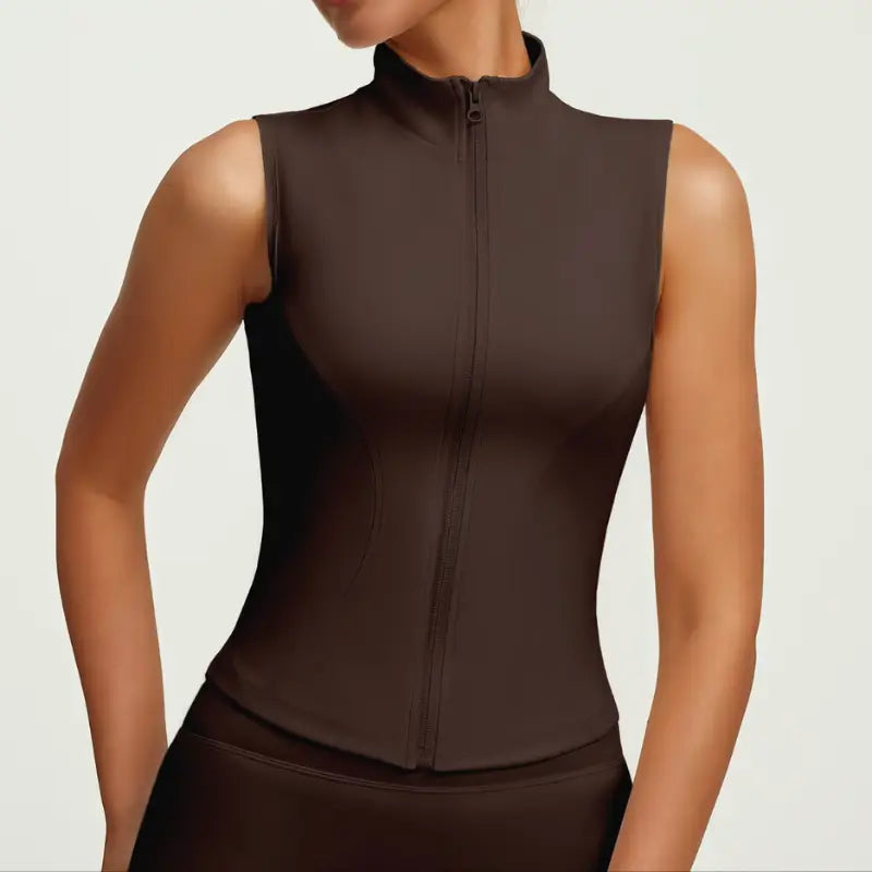 Colete Fitness Feminino com Zíper Frontal e Gola Alta | Modelador Premium Não Transparente