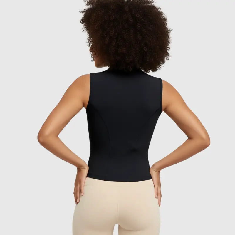 Colete Fitness Feminino com Zíper Frontal e Gola Alta | Modelador Premium Não Transparente