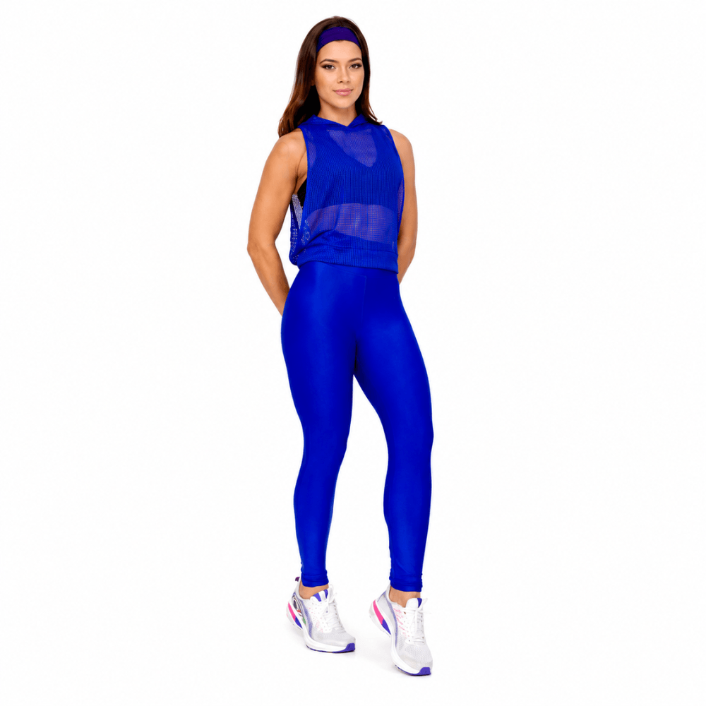 Calça Legging Fitness Feminina Azul Royal Cintura Alta Zero Transparência Premium