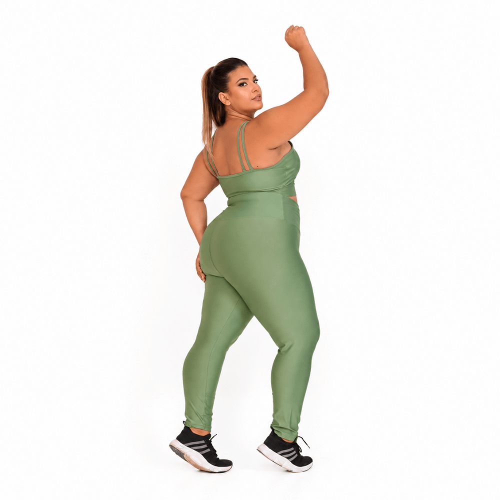 Conjunto Fitness Plus Size Feminino Verde Claro Zero Transparência Cintura Alta Premium