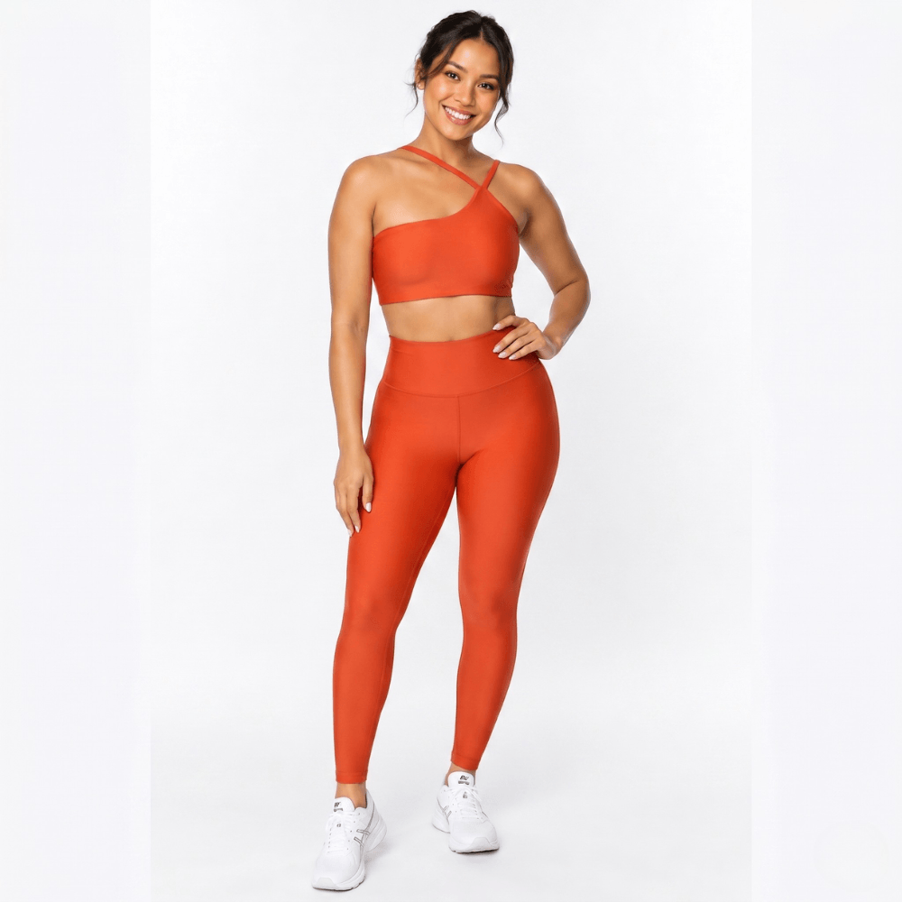 Top Fitness Nula Manga Laranja Um Ombro Só - Com Compressão e Proteção UV