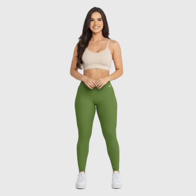 Conjunto Fitness Glow Verde com Top Branco - Legging Zero Transparência Slim