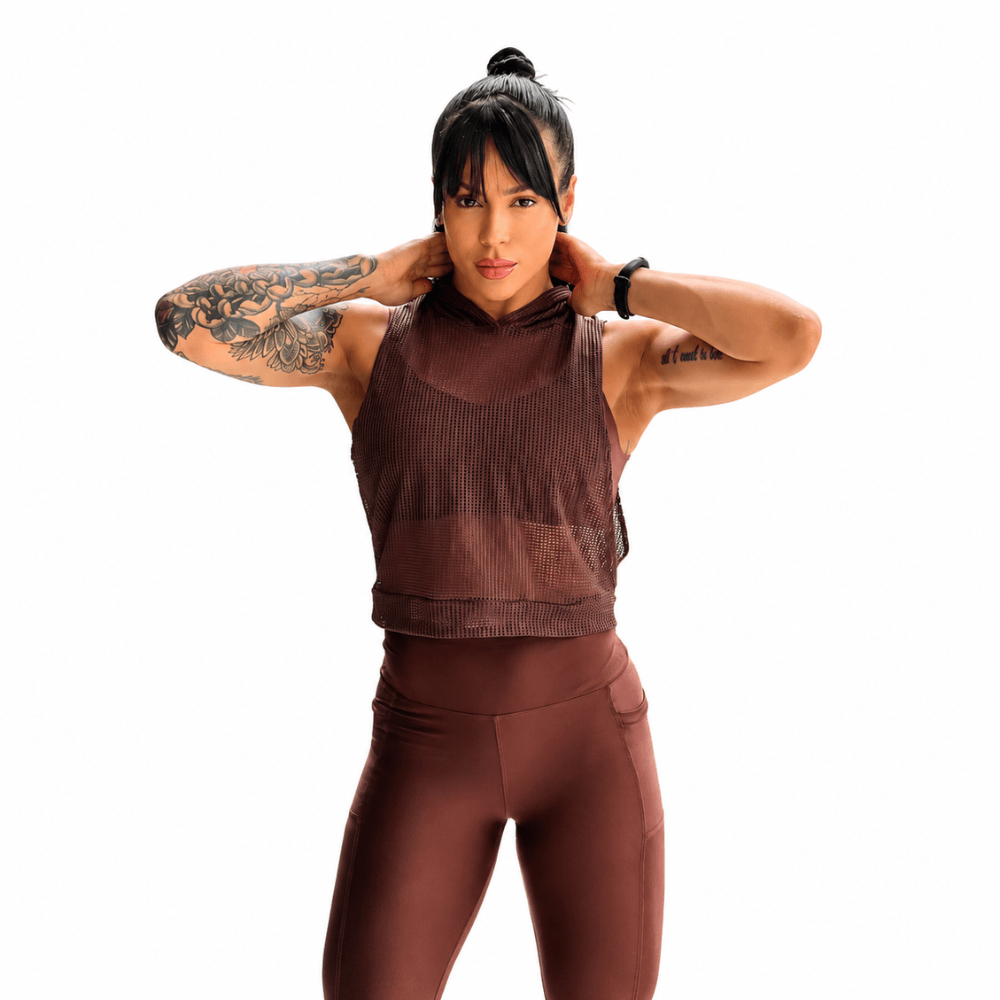 Conjunto Fitness Feminino Marrom Terracota com Bolso Lateral e Cintura Alta Premium