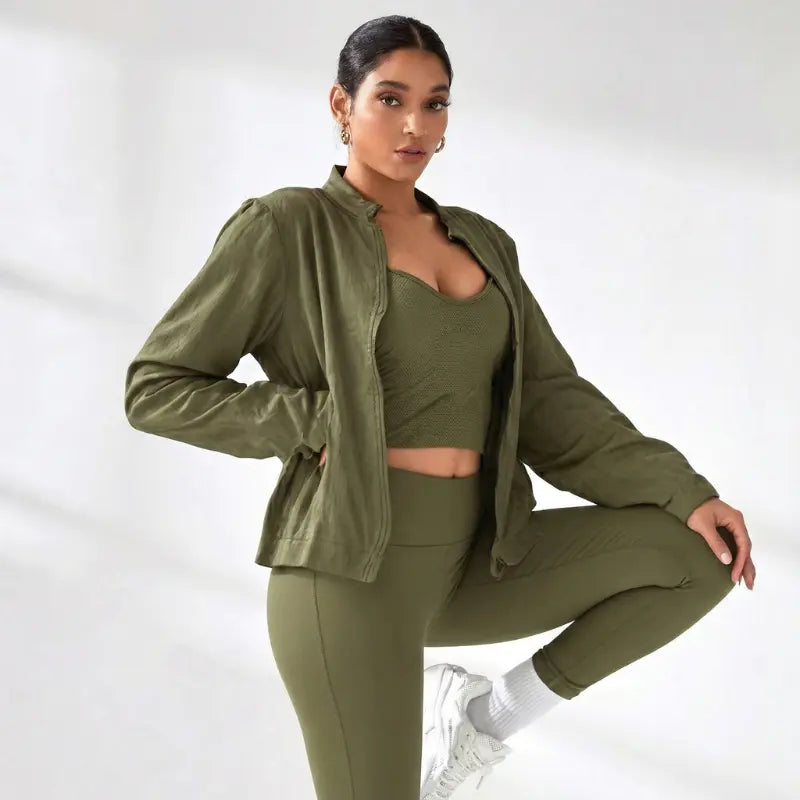 Conjunto Fitness Feminino 3 Peças com Jaqueta Modelador Premium