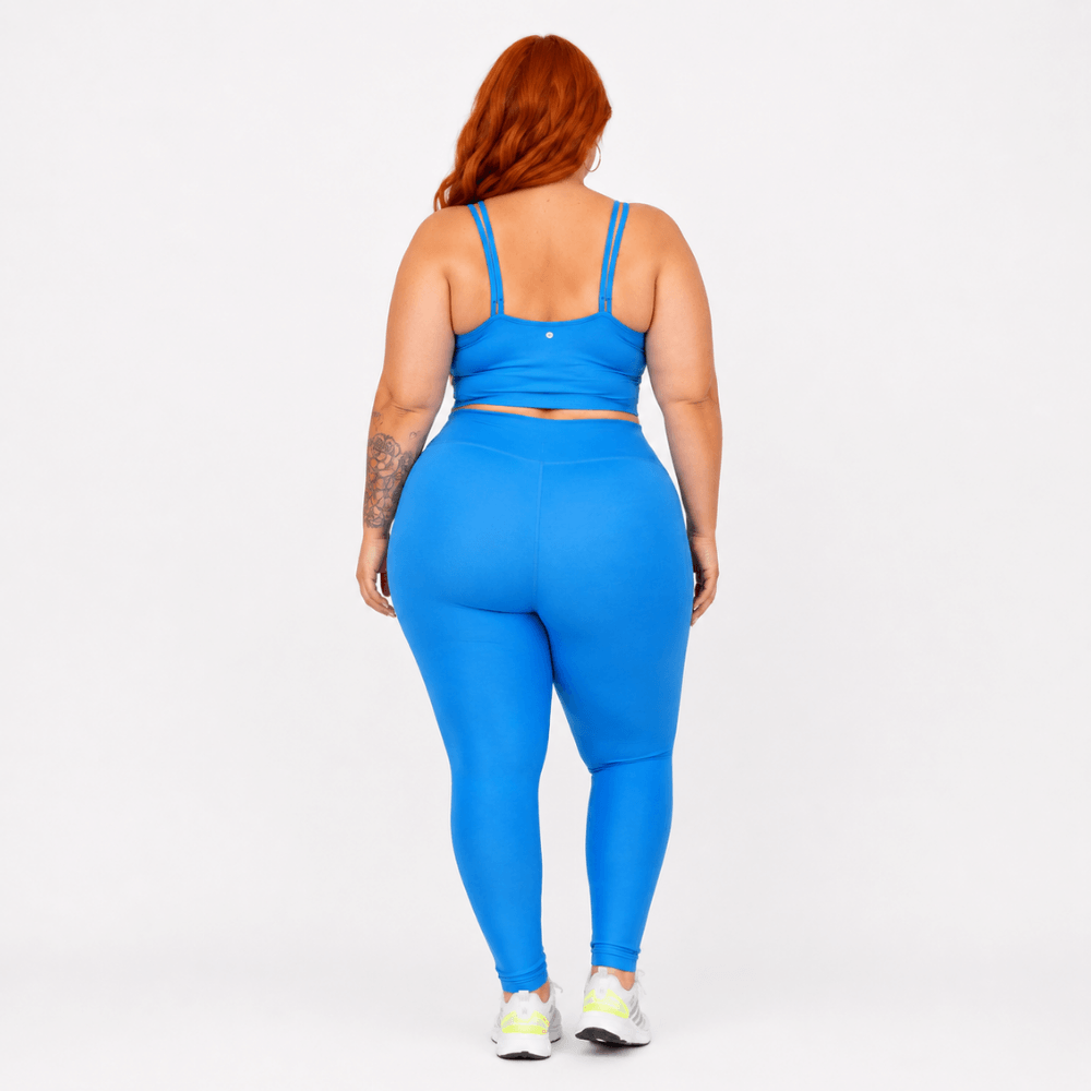 Conjunto Fitness Plus Size Feminino Azul Claro Transparência Cintura Alta Premium
