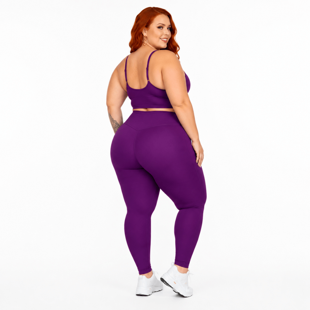 Conjunto Fitness Plus Size Feminino Roxo Zero Transparência Cintura Alta Premium