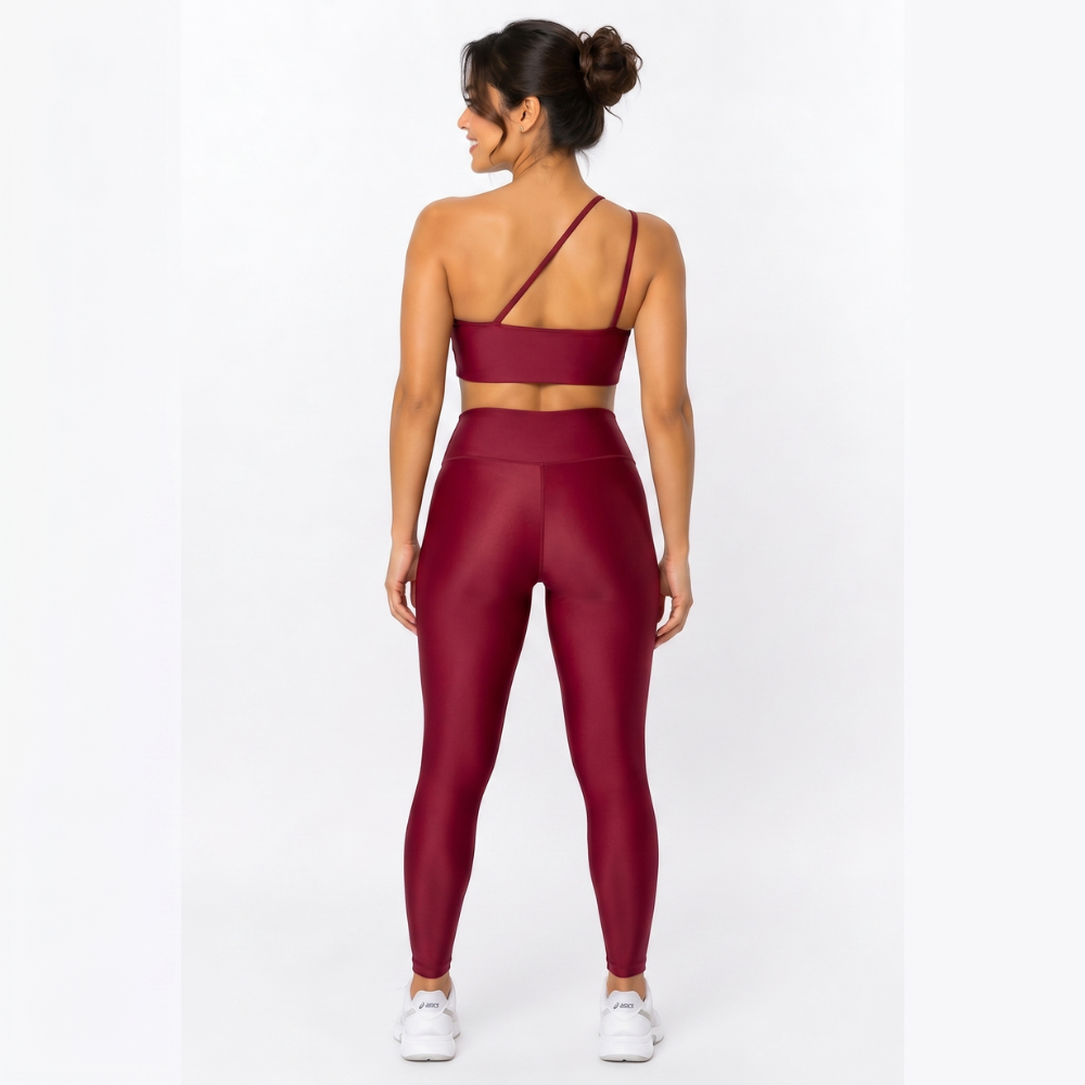 Top Fitness Nula Manga Vinho Bordô Um Ombro Só - Com Compressão e Proteção UV