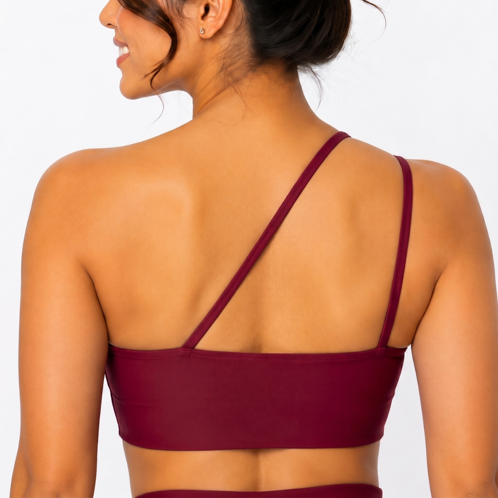 Top Fitness Nula Manga Vinho Bordô Um Ombro Só - Com Compressão e Proteção UV