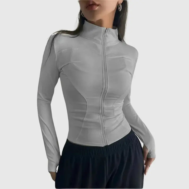 Colete Fitness Feminino Manga Longa com Zíper Frontal | Modelador Premium Não Transparente