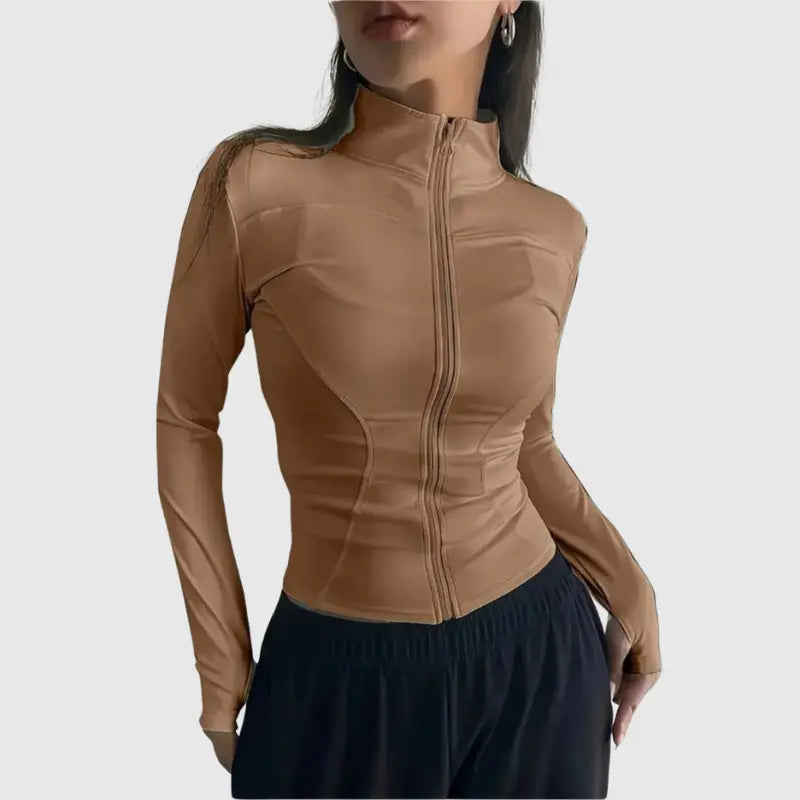 Colete Fitness Feminino Manga Longa com Zíper Frontal | Modelador Premium Não Transparente