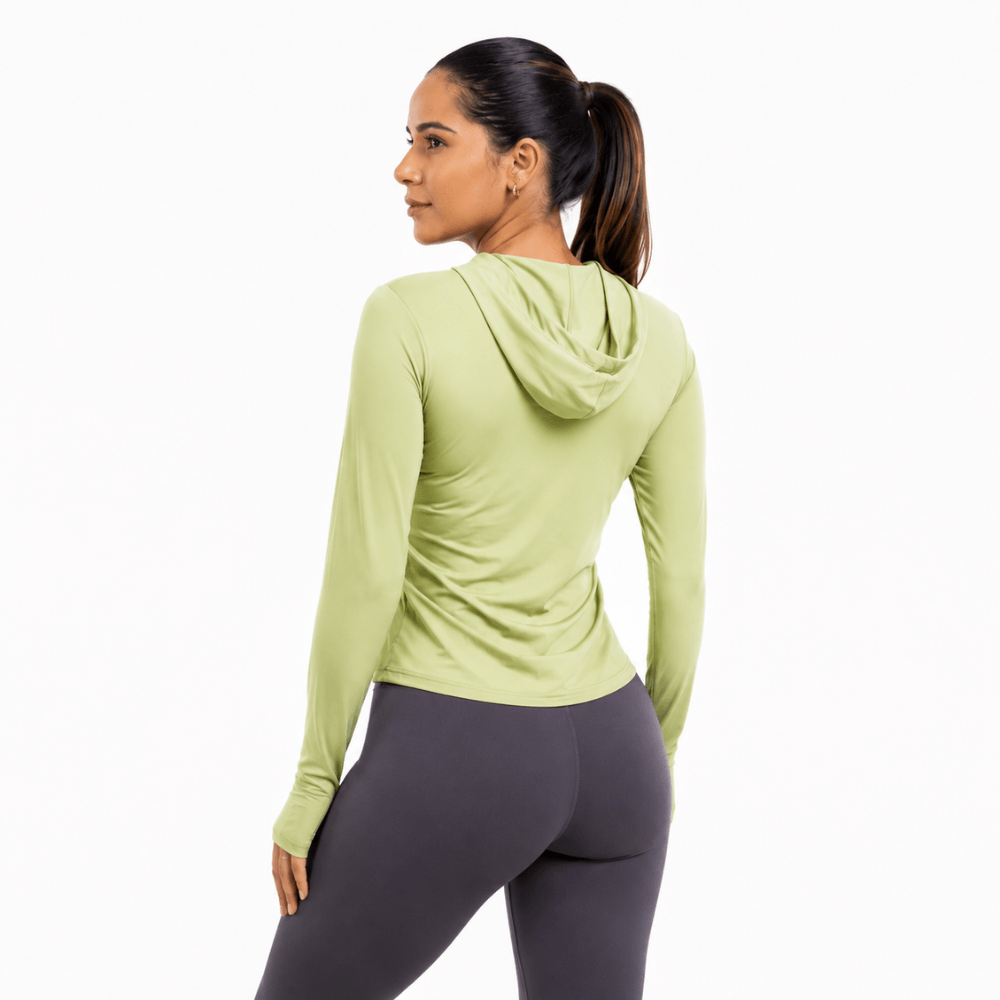 Jaqueta Fitness Feminina com Capuz Manga Longa Dry Fit Zíper Verde Claro