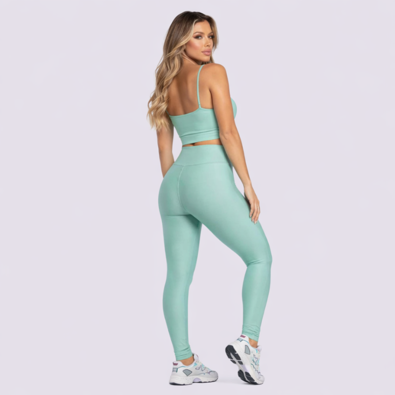 Conjunto Fitness Feminino Verde Água Top e Legging Cintura Alta Premium