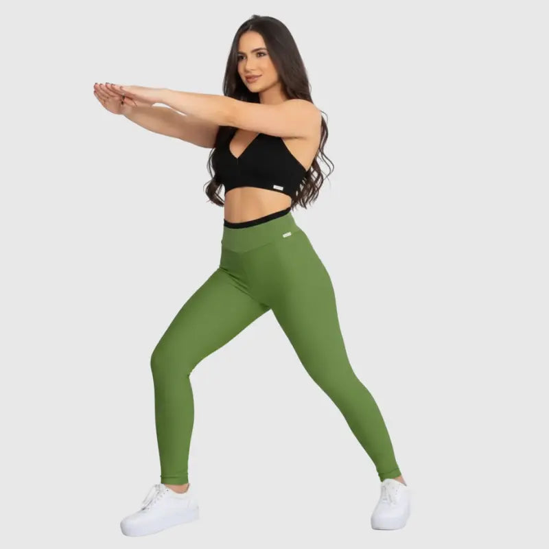 Conjunto Fitness Glow Verde com Top Preto - Legging Zero Transparência Slim