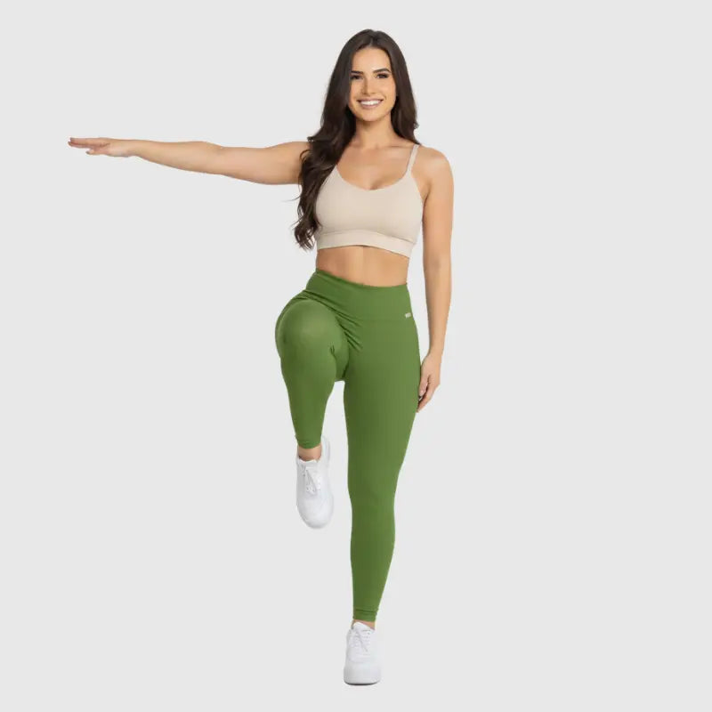 Conjunto Fitness Glow Verde com Top Branco - Legging Zero Transparência Slim
