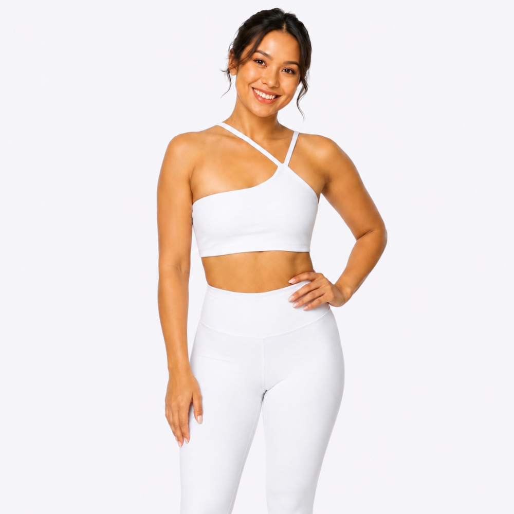 Top Fitness Nula Manga Branco Um Ombro Só - Com Sustentação e Forro Duplo