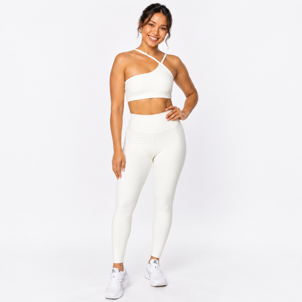 Top Fitness Nula Manga Branco Um Ombro Só - Com Sustentação e Forro Duplo