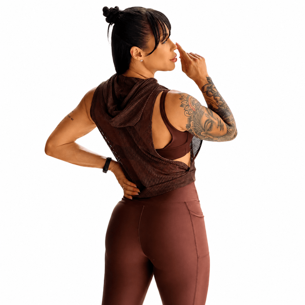 Conjunto Fitness Feminino Marrom Terracota com Bolso Lateral e Cintura Alta Premium