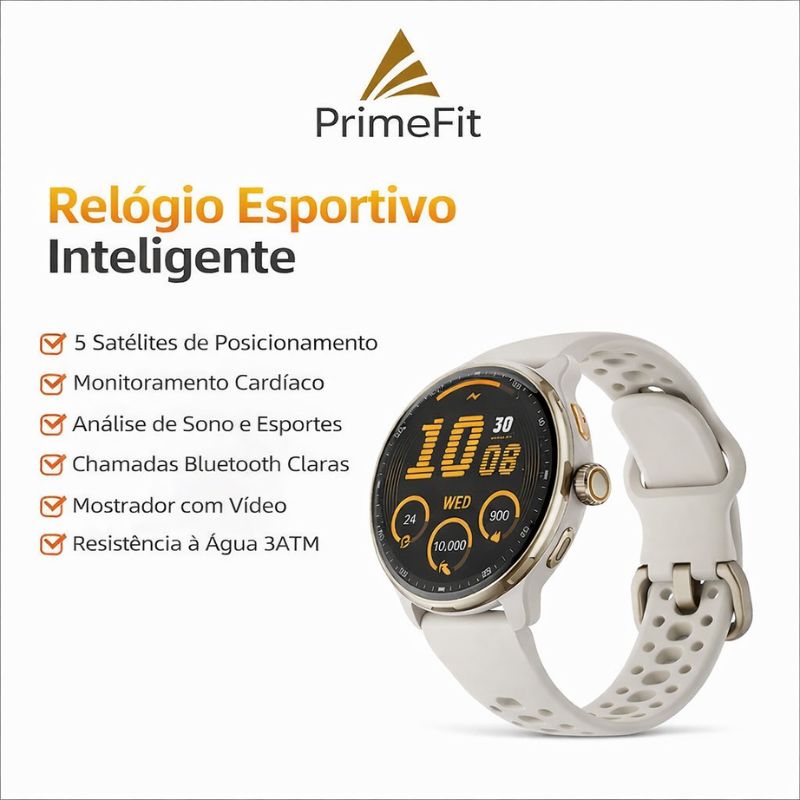 Smartwatch Esportivo GPS AMOLED 1.43" 3ATM com Chamadas