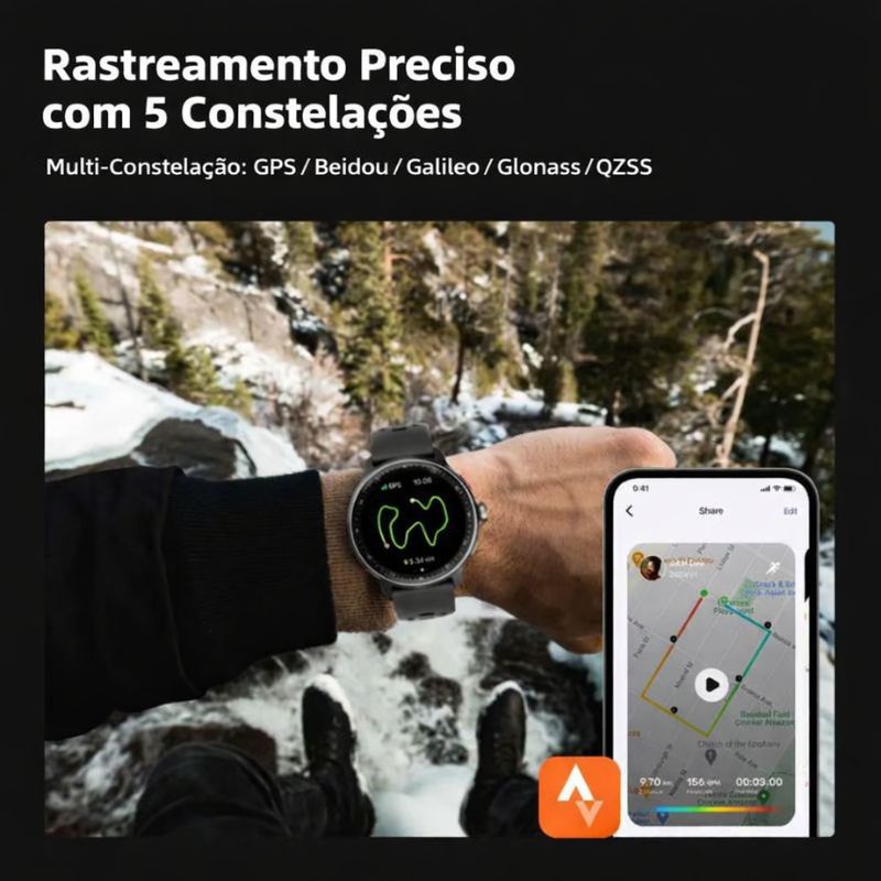 Smartwatch Esportivo GPS AMOLED 1.43" 3ATM com Chamadas