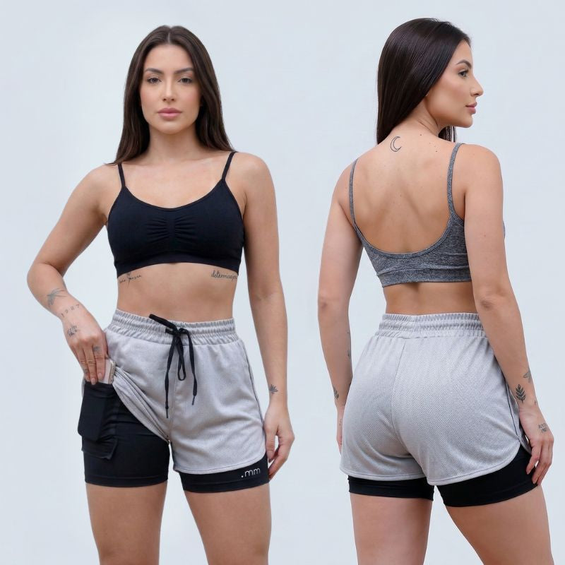 Kit 2 Bermudas Duplas Femininas 2 em 1 Cintura Alta