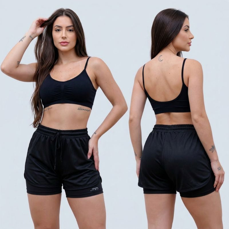 Kit 2 Bermudas Duplas Femininas 2 em 1 Cintura Alta