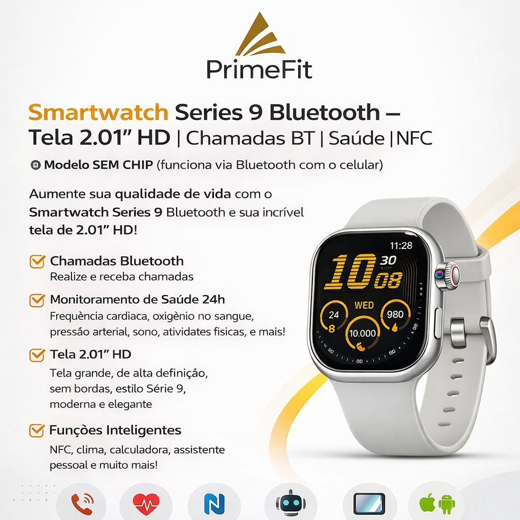 Smartwatch Series 9 Bluetooth 2.01” HD Chamadas NFC