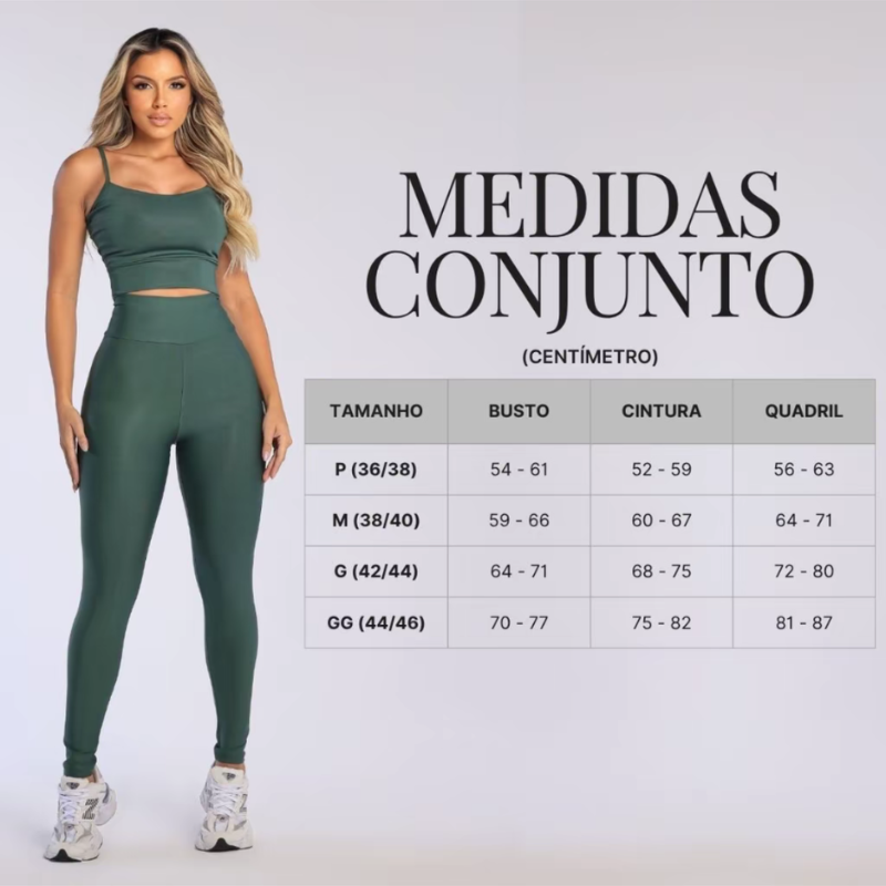 Conjunto Fitness Feminino Azul Top e Legging Cintura Alta Premium