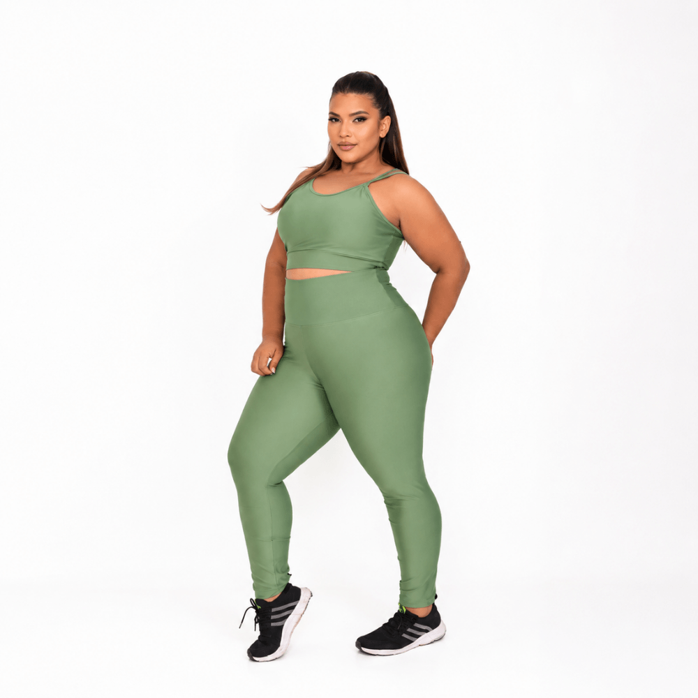 Conjunto Fitness Plus Size Feminino Verde Claro Zero Transparência Cintura Alta Premium