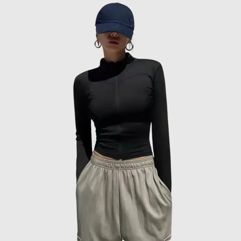 Colete Fitness Feminino Manga Longa com Zíper Frontal | Modelador Premium Não Transparente