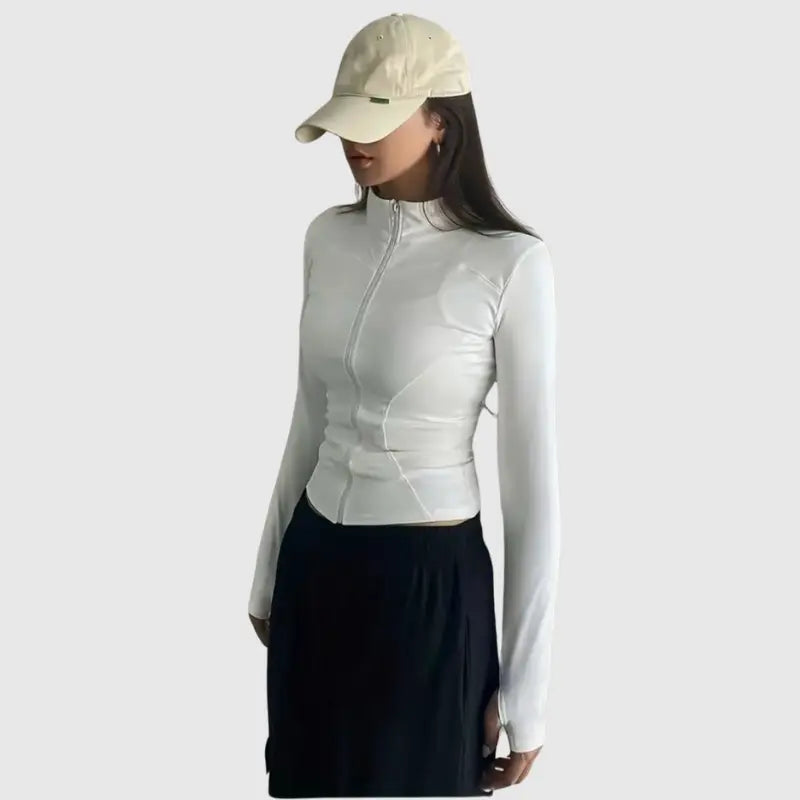 Colete Fitness Feminino Manga Longa com Zíper Frontal | Modelador Premium Não Transparente