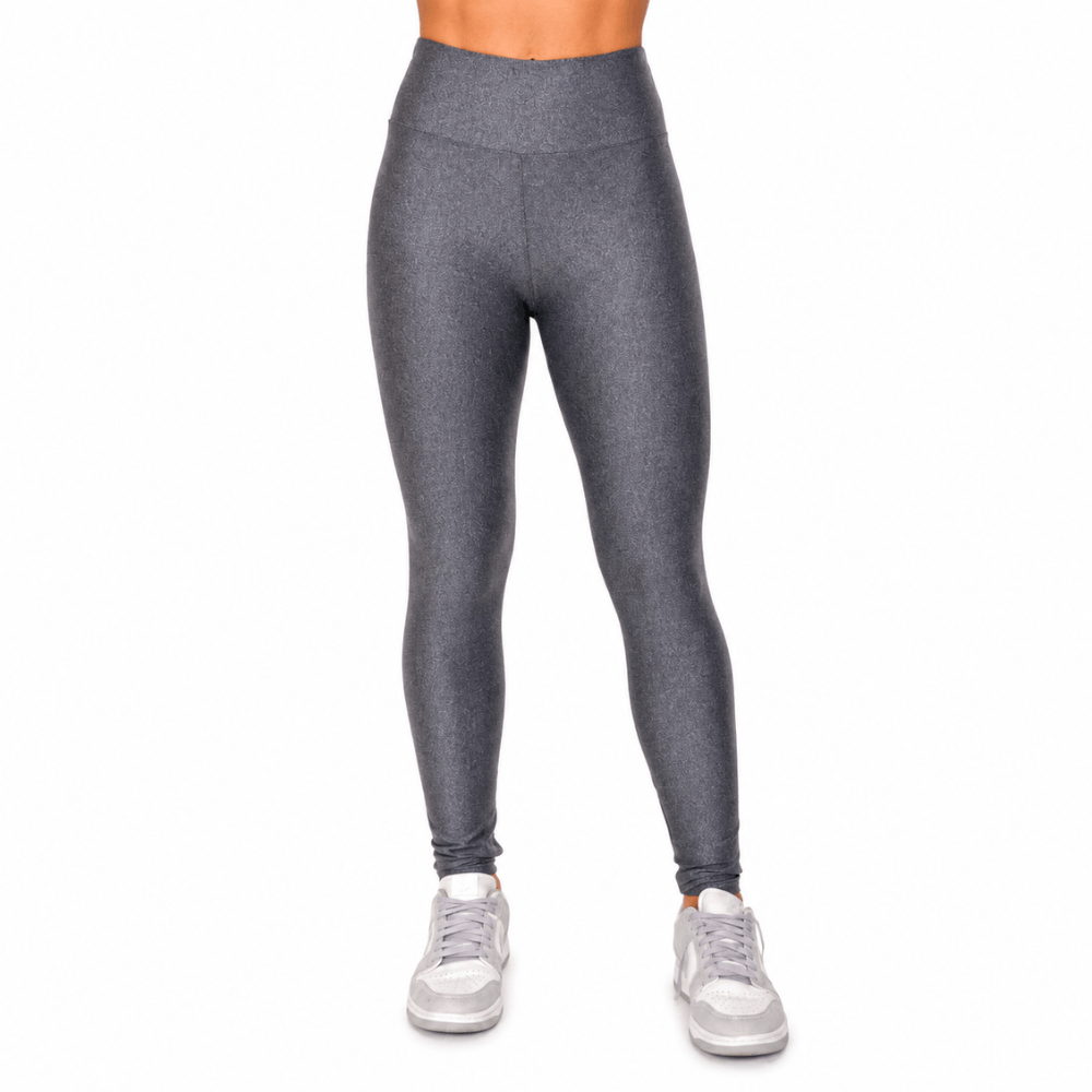 Calça Legging Fitness Feminina Cinza Chumbo Jacquard Cintura Alta Modeladora Premium