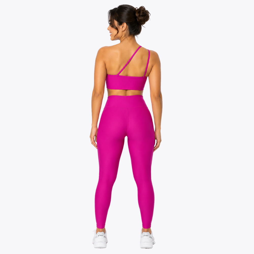 Top Fitness Nula Manga Rosa Glow Um Ombro Só - Com Compressão e Proteção UV