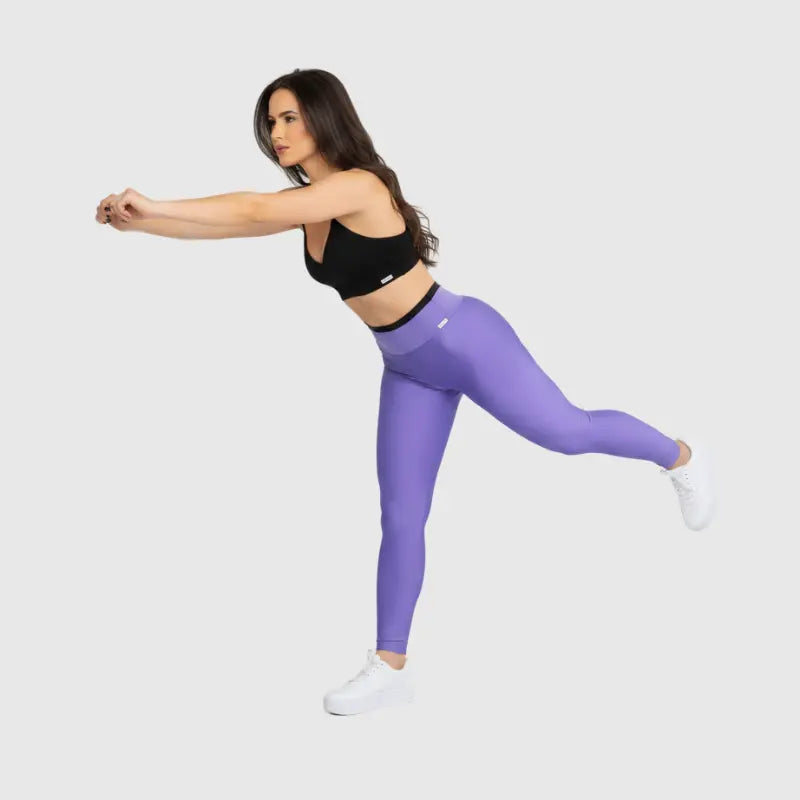 Conjunto Fitness Glow Lilás com Top Preto - Legging Zero Transparência Slim