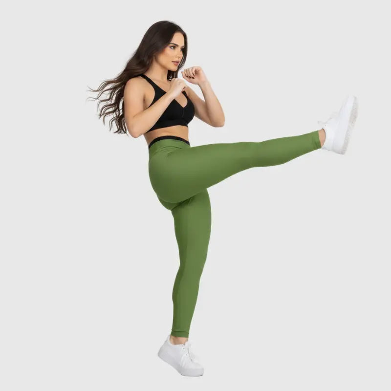 Conjunto Fitness Glow Verde com Top Preto - Legging Zero Transparência Slim