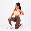 Conjunto Fitness Feminino Marrom e Bege Top e Legging Cintura Alta Premium