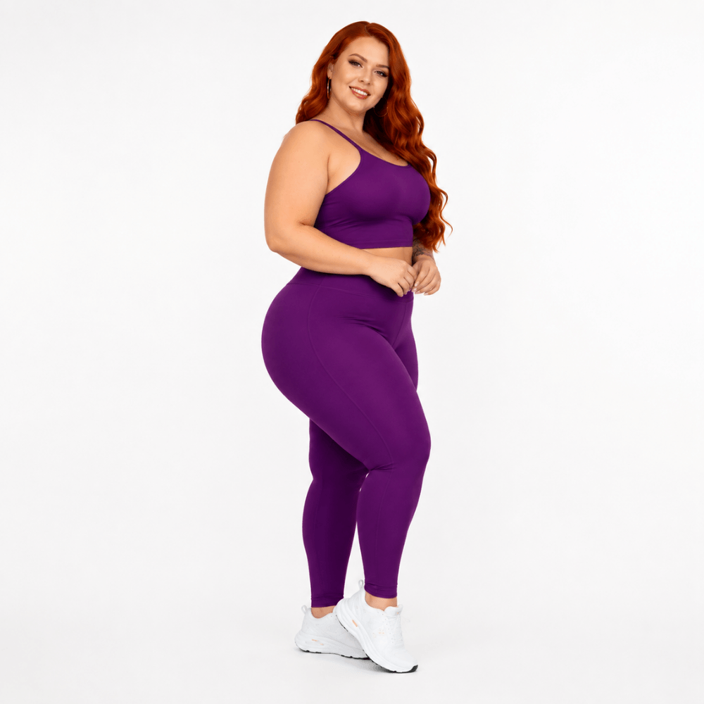 Conjunto Fitness Plus Size Feminino Roxo Zero Transparência Cintura Alta Premium