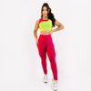 Conjunto Fitness Feminino Pink e Verde Lima Top e Legging Cintura Alta Premium