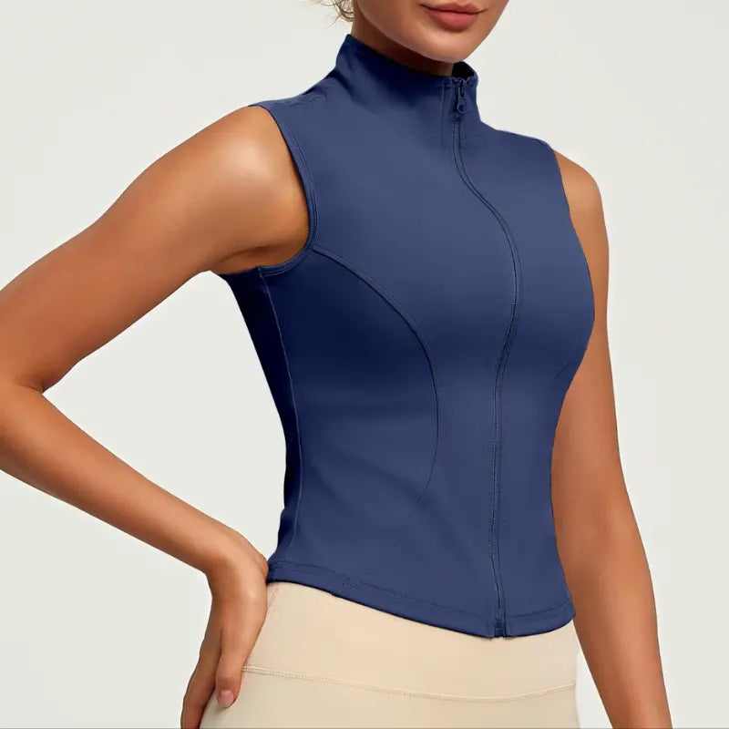 Colete Fitness Feminino com Zíper Frontal e Gola Alta | Modelador Premium Não Transparente