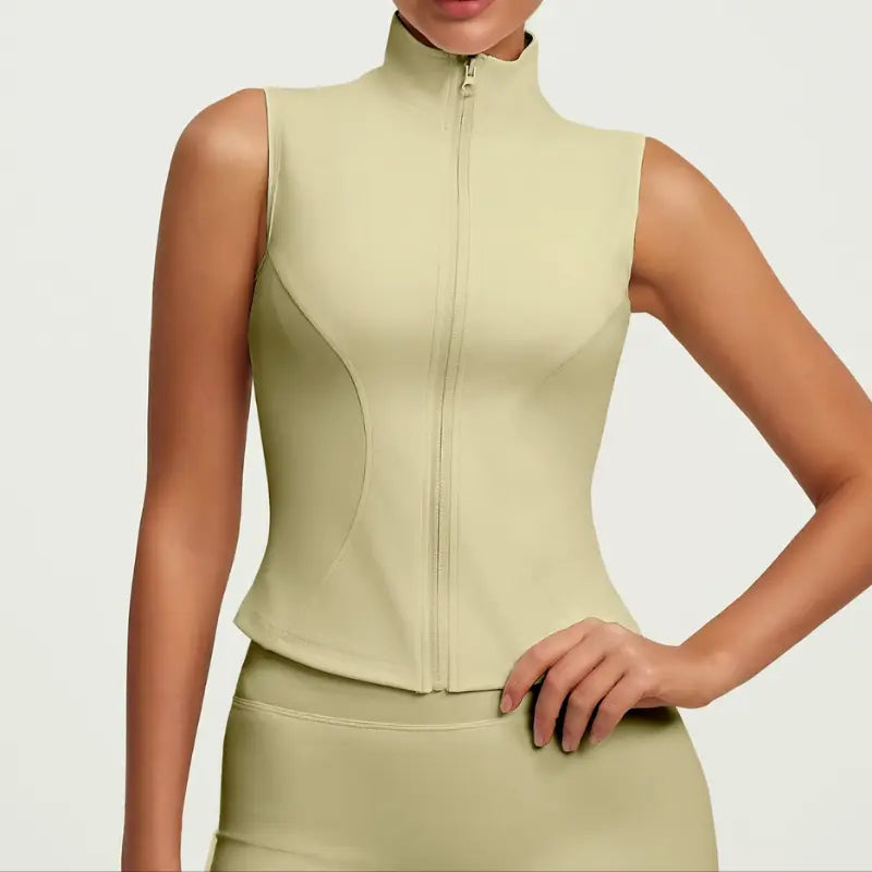 Colete Fitness Feminino com Zíper Frontal e Gola Alta | Modelador Premium Não Transparente