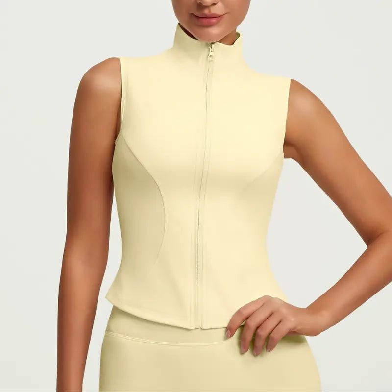 Colete Fitness Feminino com Zíper Frontal e Gola Alta | Modelador Premium Não Transparente