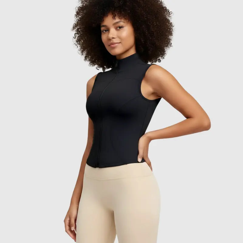 Colete Fitness Feminino com Zíper Frontal e Gola Alta | Modelador Premium Não Transparente