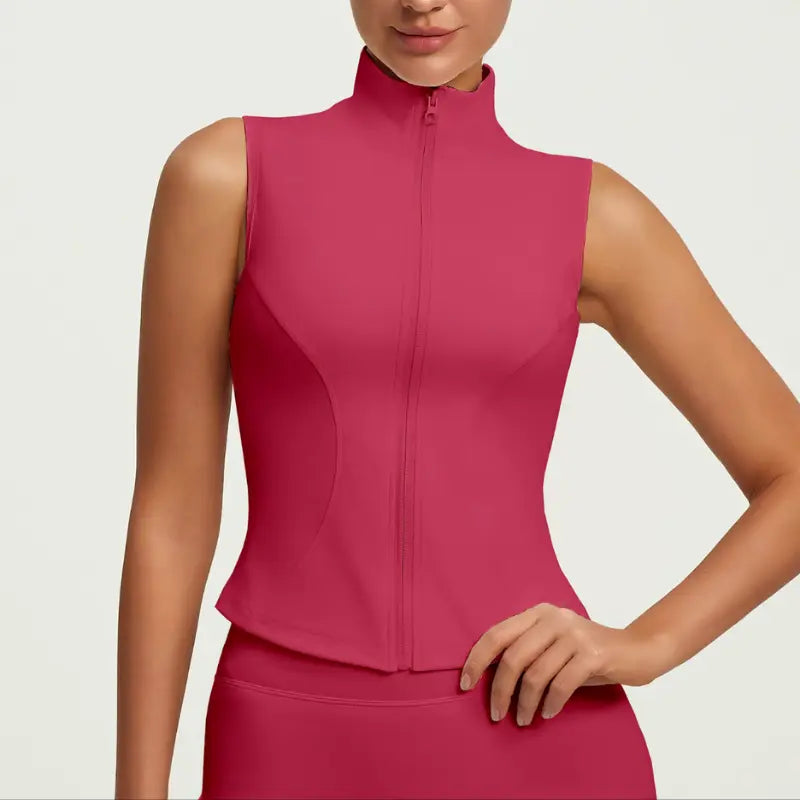 Colete Fitness Feminino com Zíper Frontal e Gola Alta | Modelador Premium Não Transparente