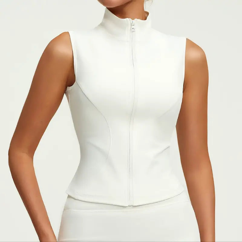 Colete Fitness Feminino com Zíper Frontal e Gola Alta | Modelador Premium Não Transparente