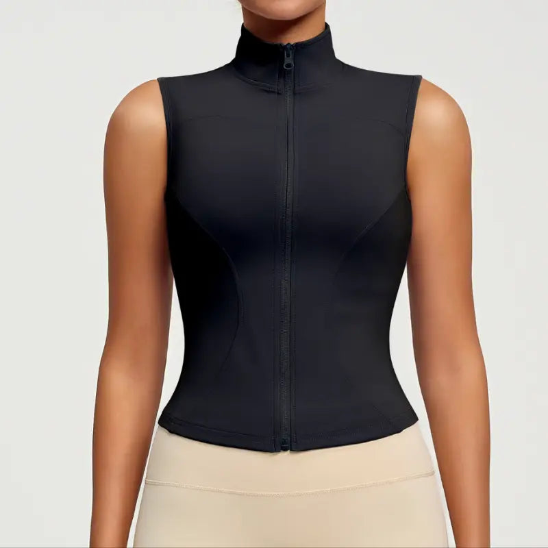 Colete Fitness Feminino com Zíper Frontal e Gola Alta | Modelador Premium Não Transparente