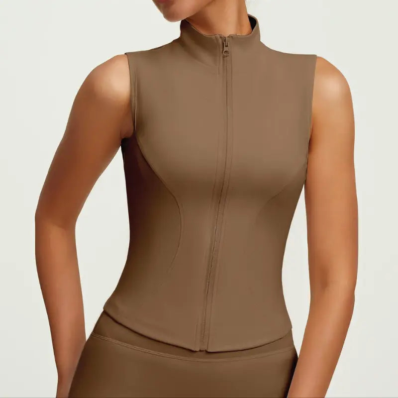 Colete Fitness Feminino com Zíper Frontal e Gola Alta | Modelador Premium Não Transparente