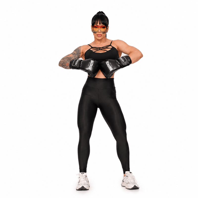 Conjunto Fitness Feminino Preto Top Strappy e Legging com Bolso Premium