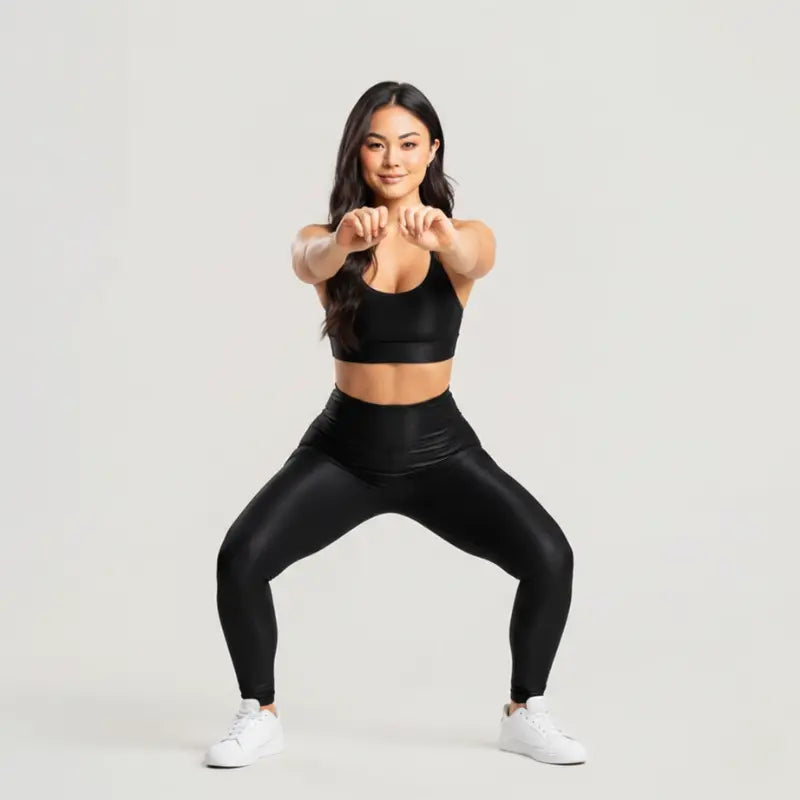 Conjunto Feminino Preto Academia Trilobal Prisma - Top e Legging Canelada Brilho Premium