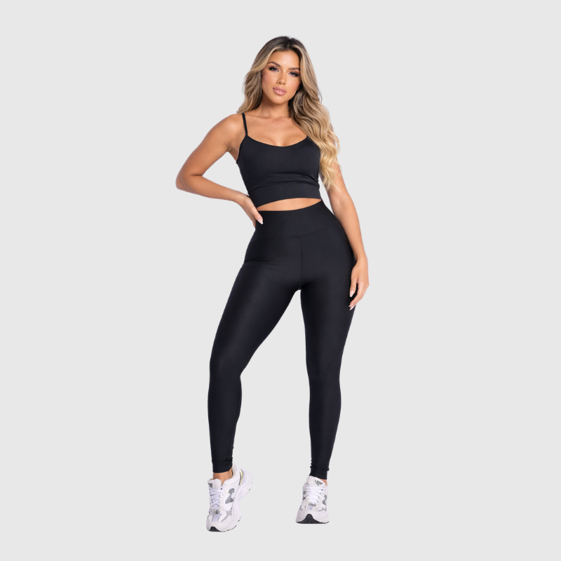 Conjunto Fitness Feminino Preto Top e Legging Cintura Alta Premium